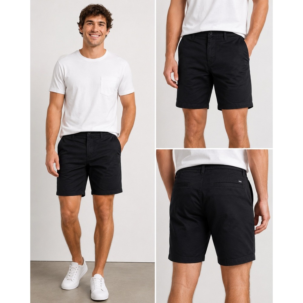 RSQ Chino Shorts Black Mid-Length Stretch Cotton Blend Casual 32